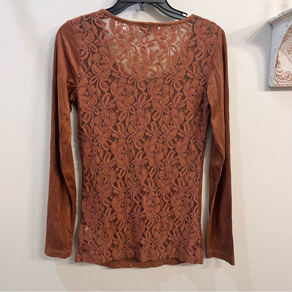 Cowgirl Hardware Top Womens S Brown Faux Suede Mixed Media Beaded Western - Picture 3 of 6